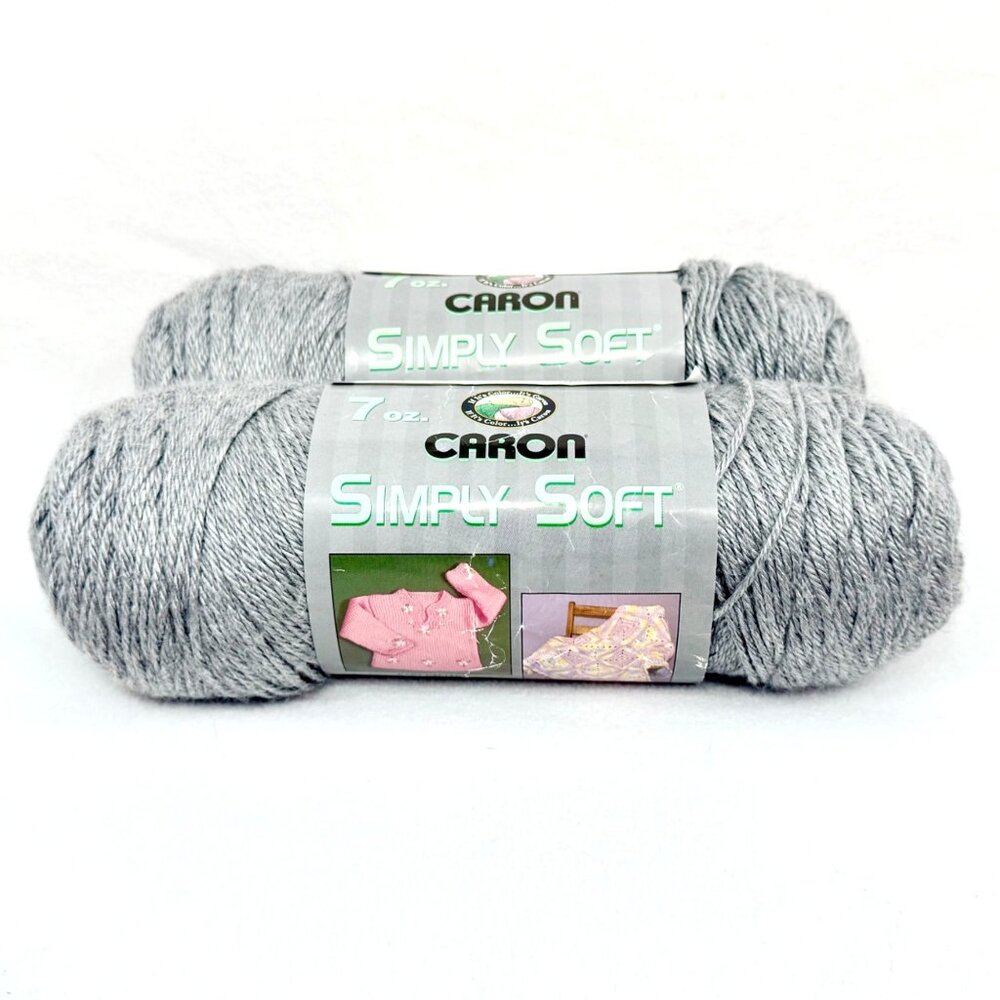 Caron Simply Soft Yarn Grey Heather Acrylic Worsted Weight Lot of 2 New Skeins